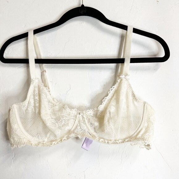 Savage X Fenty Floral Lace Unlined Ivory Bra Womens 38C Intimate Sexy - Picture 1 of 8